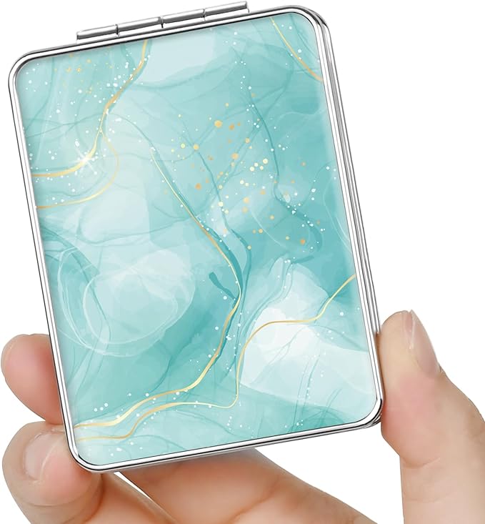 Pocket Mirror, Small Travel Mirror with Magnification, Portable Double-Sided Magnifying Cosmetic Mirror for Daily (Beautiful Marble)