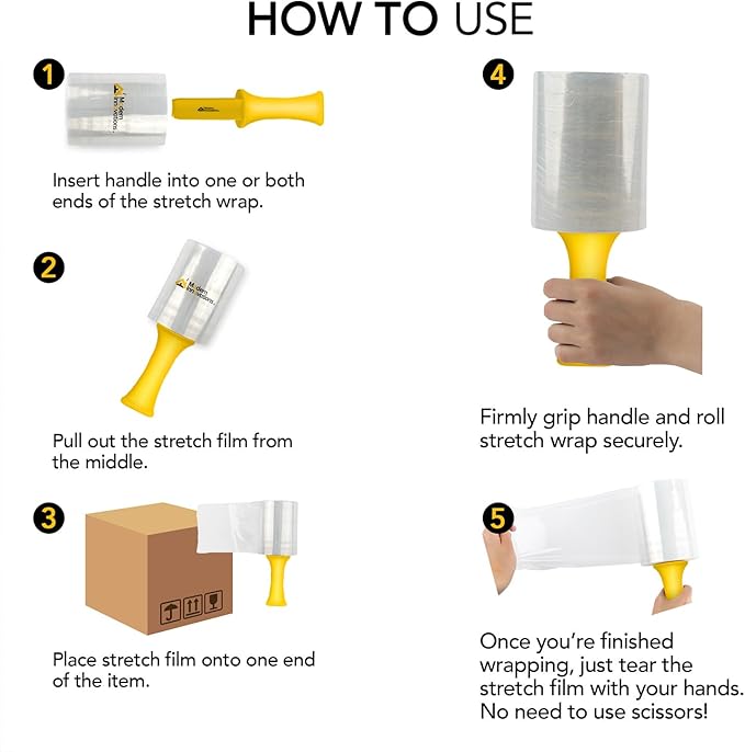 Mini Stretch Wrap 5 Inch Plastic Stretch Film for Pallet Wrap - Stretch Wrap for Moving Supplies - 5 Inch x 1000 Feet, 70 Gauge, 1 Pack with Handle