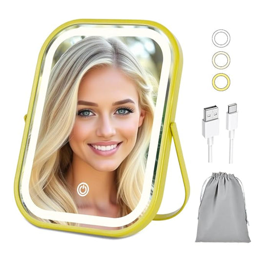 YEKKOPT Rechargeable Vanity Mirror with Lights, Lighted Makeup Mirror with Lights,Smart Touch Control Dimmable 3 Modes Light