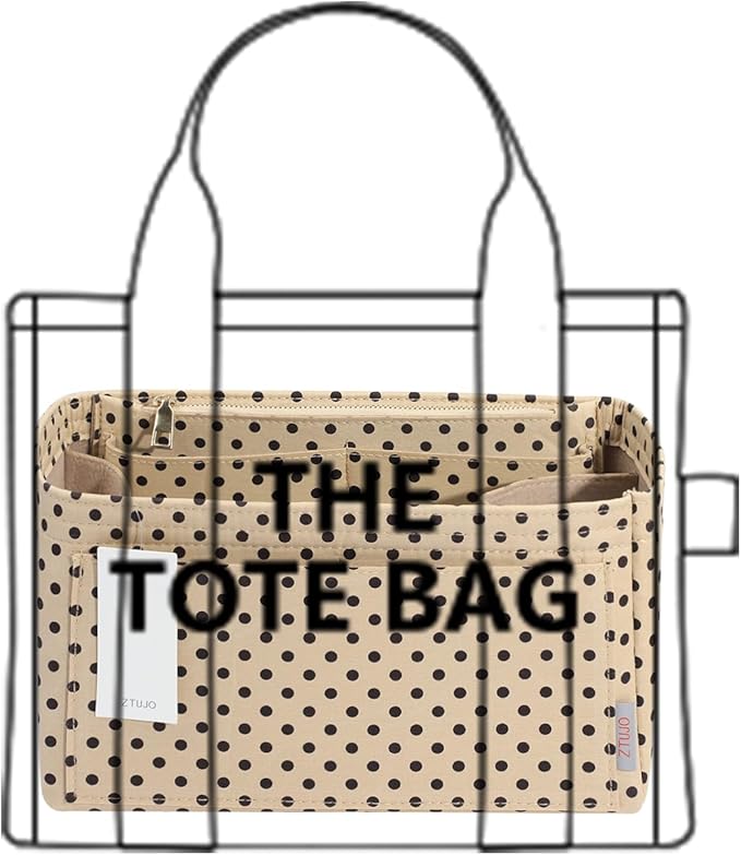 ZTUJO Purse Organizer Insert For Handbags, Silky Touching Bag Organizer Insert With Bottle Holder, Perfect for Speedy, Neverfull, Tote,ONTHEGO,Artsy,Handbag and More (Medium, Brown polk dots Beige)