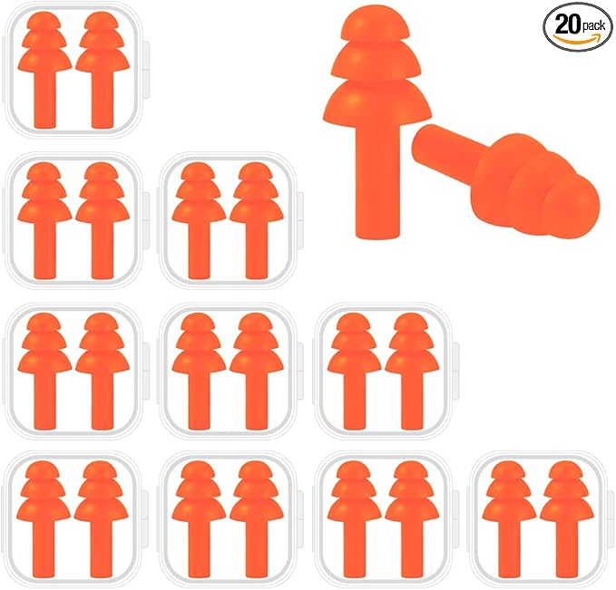 10 Pairs Noise Cancelling Ear Plugs, Premium Soft Silicone, Reusable, Waterproof, Hypoallergenic, Earplugs for Swimming, Airplanes, Concerts, Shooting, Travelling, Sleeping & Snoring (Orange)