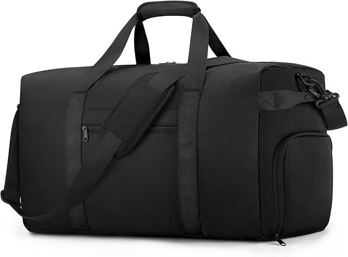 ETRONIK Carry On Luggage 22x14x9 Airline Approved, 45L Waterproof Gym Bag for Men Women, Lightweight Carry on Travel Duffel Bags with Shoe Compartment, Weekender Overnight Duffle Bag for Travel, Black