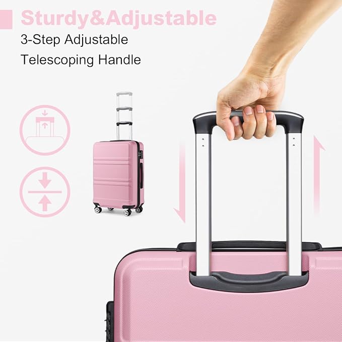 Kono 24 Inch Luggage Suitcase with Spinner Wheels TSA Lock Lightweight PC+ABS Hardside Medium Checked Luggage Durable Rolling Suitcase Pink