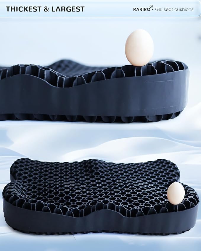 Thickened Gel Seat Cushion, Egg Gel Chair Pads for Wheelchair Pressure Coccyx Sciatica Pain Relief, Cooling Desk Seat Cushion for Kayak, Car, Office Chair Long Sitting[Black-2.75"]