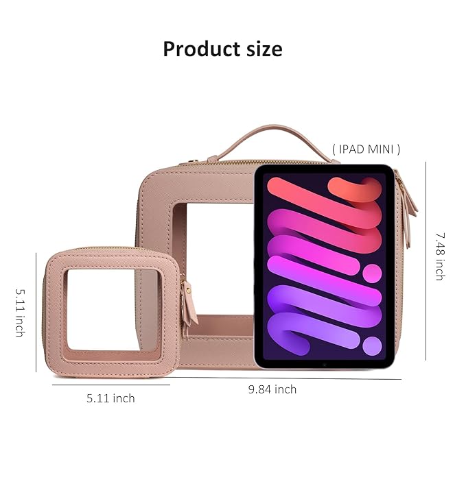 LETGO Clear Makeup Bag Organizer, Travel Toiletry Bag Cosmetic Case for Women, Portable Make Up Skincare Pouch Car Organizer Bag with Zippers for Essentials(Large-Nude)