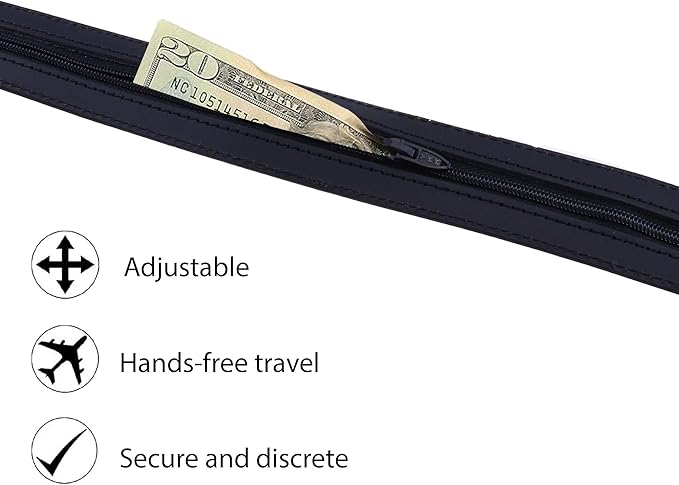 Thomas Bates Mens Deerfield Leather Money Belt Travel Zipper Pocket