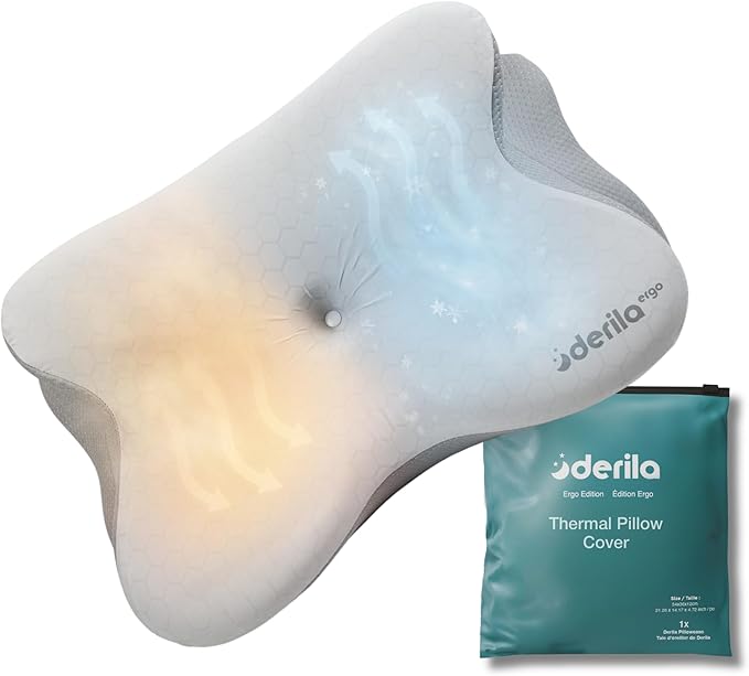 Derila Ergo Thermal Pillow Cover for Cervical Neck Pillow – Cooling Pillowcase for Memory Foam Pillow, Neck Support Pillow & Side Sleeper Pillow – Replacement Cover Ergo Pillow (Cover Only)