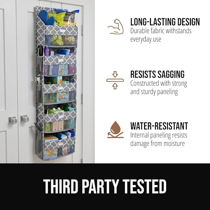 GORILLA GRIP Over The Door Organizer Storage, 5 Deep Hanging Shelves, Holds 50lbs, Closet Organizers Shelf for Bedroom, Shoes, Bathroom, Nursery, Dorm Essentials, 58x15 Inches, Quatrefoil