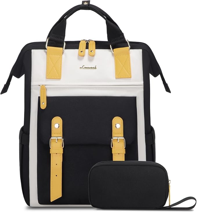 LOVEVOOK 17.3 Laptop Backpack for Women, Teacher Nurse Bag Work Travel Computer Backpacks Purse,Water Resistant Daypack,Y Beige Black 17.3in