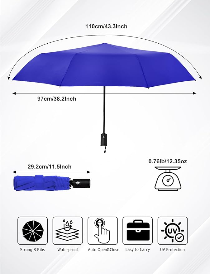 SoulRain Travel Umbrella - Compact Umbrella for Rain - Perfect Large Auto Folding Umbrella - Ideal Car umbrella, Small umbrella, and Travel Companion