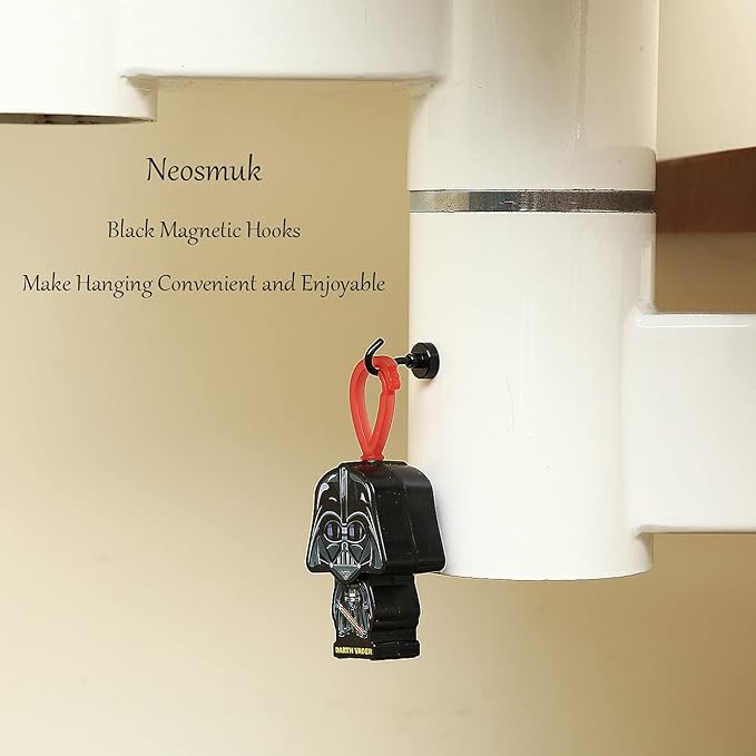 Neosmuk Black Magnetic Hooks, 30lb+ Heavy Duty Earth Magnets with Hook for Refrigerator, Extra Strong Cruise Hook for Hanging, Magnetic Hanger for Curtain, Grill (Black, Pack of 6)