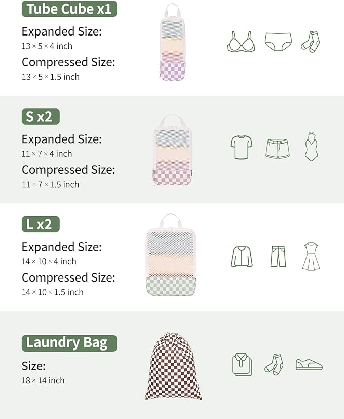 Narwey 6 Set/5 Set Compression Packing Cubes for Travel Kids Women Carry on, Packing Organizers Bag for Backpack Luggage Suitcase Duffle Bags
