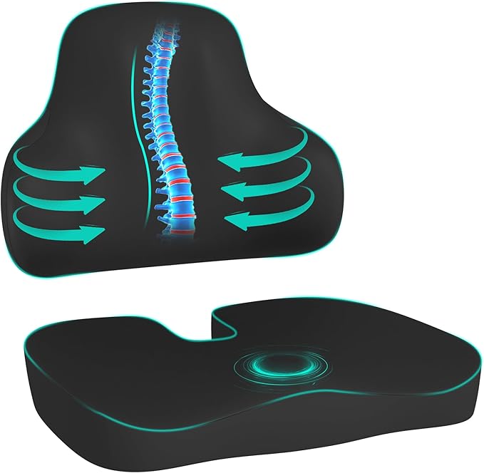 Cushion and Lumbar Support Pillow, Relief Pressure Seat Cusion for Office Chairs & Car Seat, Ergonomic Design Cusion for Tailbone Pain Relief, Sciatica & Back Support