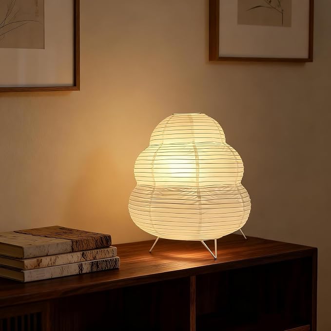 Cute Paper Lamp, 3 Color Ambient Lighting Lamp, Cozy Accent Side Table Lamp, Small Warm Glow Light for Bedroom Living Room Desk (White, 10inch)
