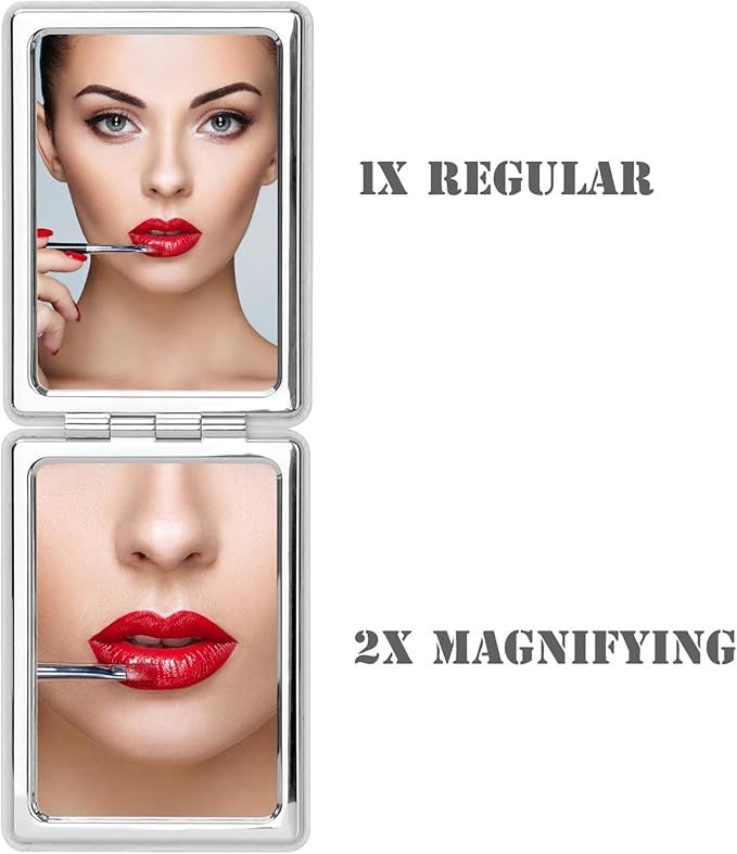 Delicate Compact Travel Vanity Mirror for Girls Women Men, White 2-Sided Folding Makeup Mirrors for Pocket Handbag Purse Wallet, Portable Slim Magnifying Cosmetic Mirror with 3D Shell Pattern