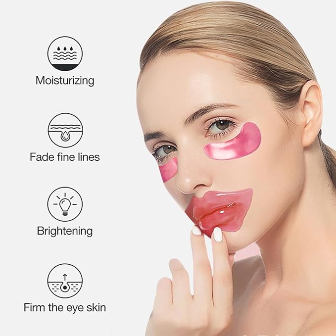 30 Pairs Eye Masks & Lip Masks, Under Eye Patches for Puffy Eyes, Moisturizing Lip Mask Pink Pads, Reducing Fine Lines, Mothers Day Gifts, Bulk Gifts, Teacher Appreciation Gifts, Small Gifts