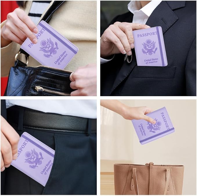 Passport Holder for Travel, Passport Holde Passport Cover Wallet Travel Passport Holders Must Haves for Women Men, PU Leather Passport Book Card Holder Case,Travelling Essentials, Purple