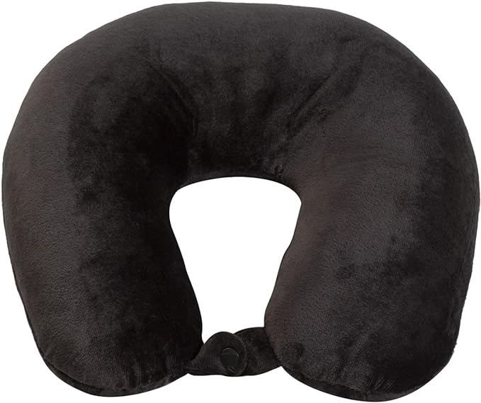 Adult Cozy Soft Microfiber Neck Pillow for Travel – Compact, Machine Washable - Perfect for Airplane, Car, or Home Use - Filled and Finished in The USA – Black