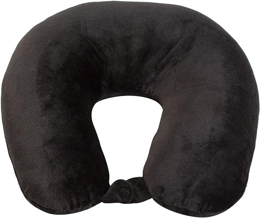 Adult Cozy Soft Microfiber Neck Pillow for Travel – Compact, Machine Washable - Perfect for Airplane, Car, or Home Use - Filled and Finished in The USA – Black