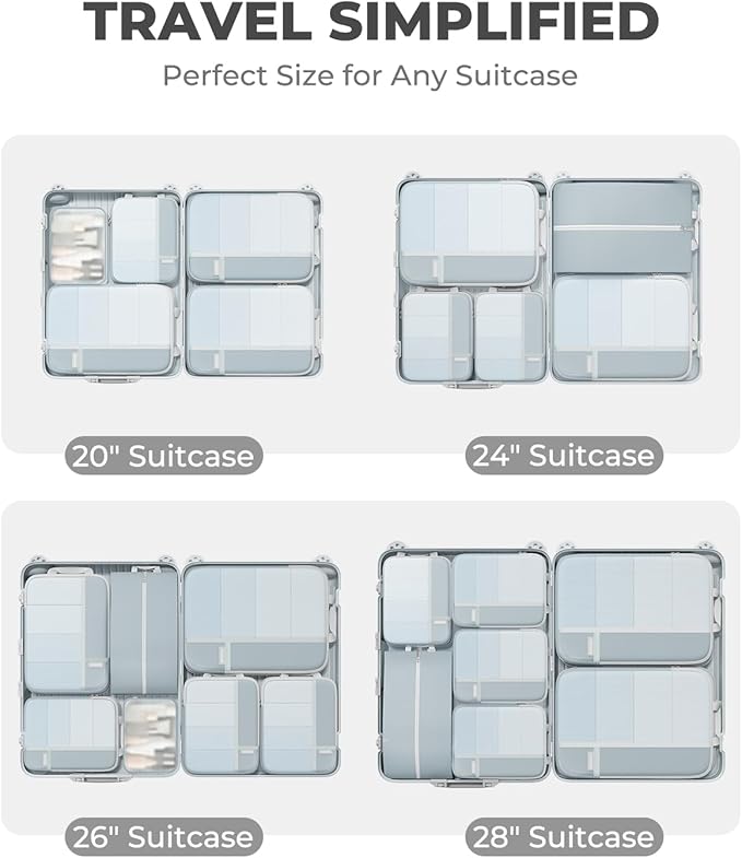 Percover Compression Packing Cubes 4-Piece Set, Packing Cubes Compression for Travel with Label Pockets, Travel Organizer for Carry On & Checked Luggage, Slate Blue