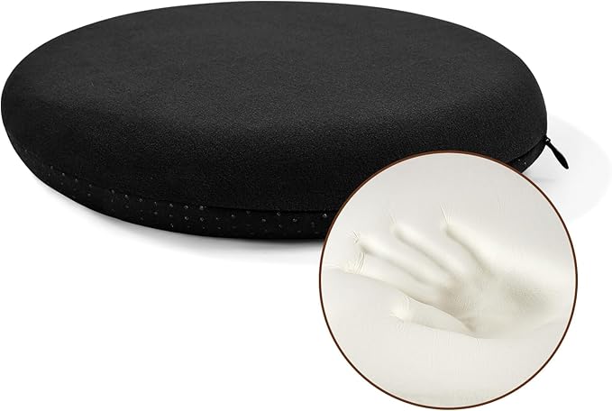 BUYUE Memory Foam Seat Cushion, Dia 13" Soft Velvet Round Stool Cushion Anti-Slip Chair Pads, S, Black