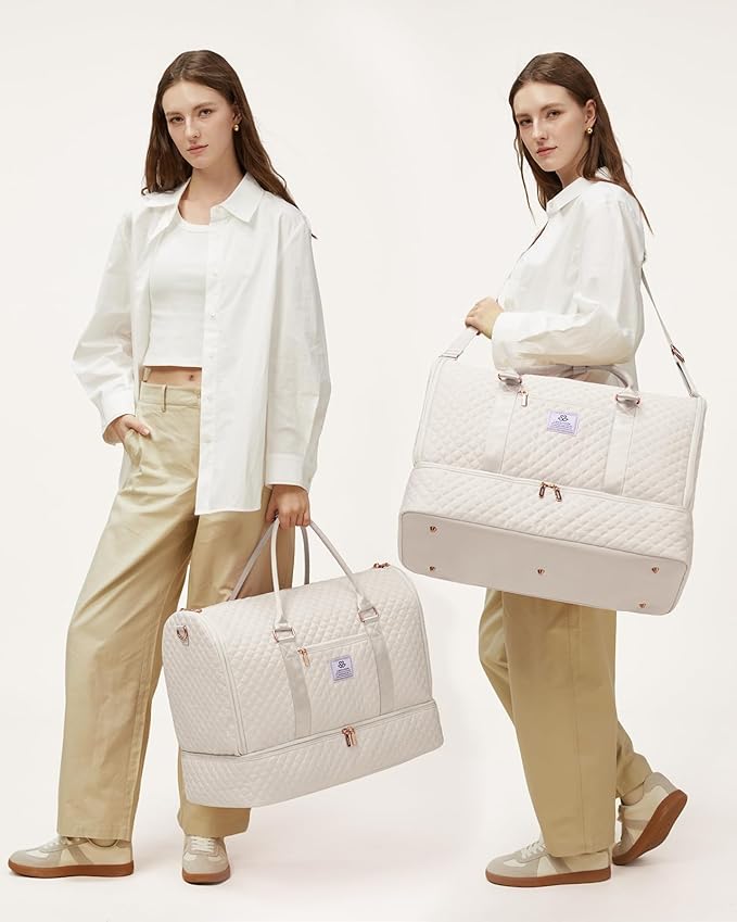 LOVEVOOK Convertible Garment Bag for Travel with Shoe Pouch, Carry On Garment Duffel Bag with Toiletry Bag, 2 in 1 Hanging Suitcase Suit Bag, Waterproof Weekender Bag for Women Travel, Wedding, Beige