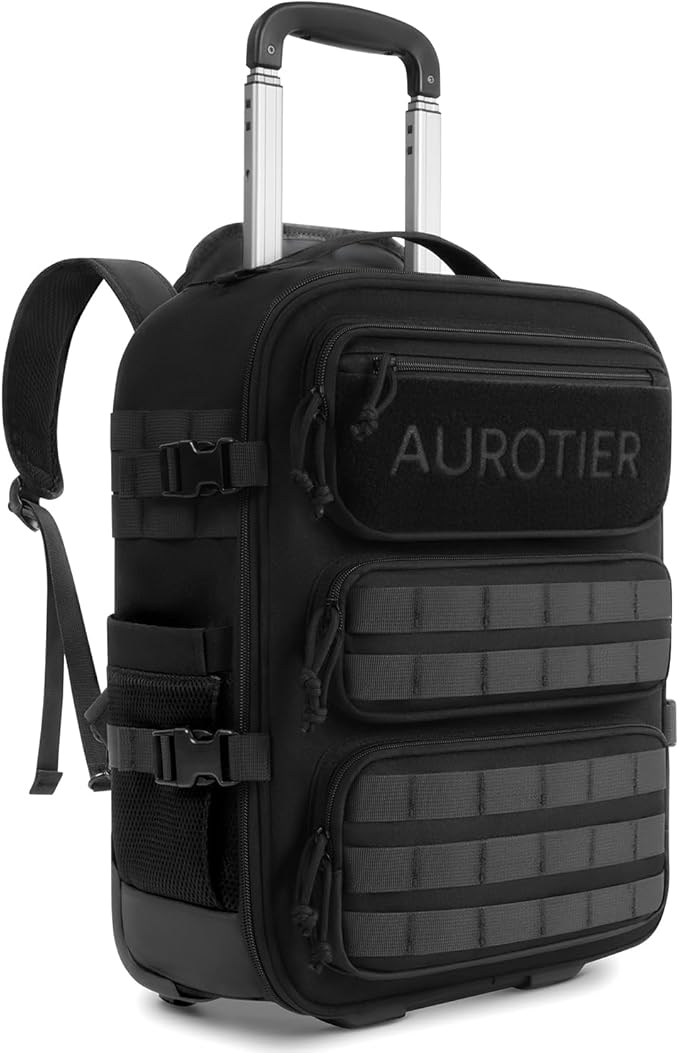 Rolling Tactical Laptop Backpack, Underseat Travel Backpack with Wheels, 16 Inch Wheeled Military Computer Backpack for Men and Women, Roller Overnight Molle Outdoor Hiking College Carry on Luggage
