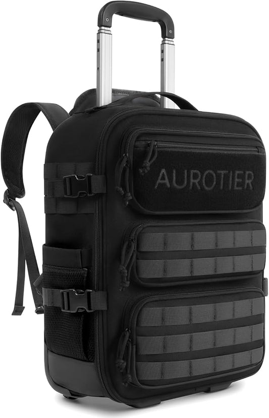 Rolling Tactical Laptop Backpack, Underseat Travel Backpack with Wheels, 16 Inch Wheeled Military Computer Backpack for Men and Women, Roller Overnight Molle Outdoor Hiking College Carry on Luggage