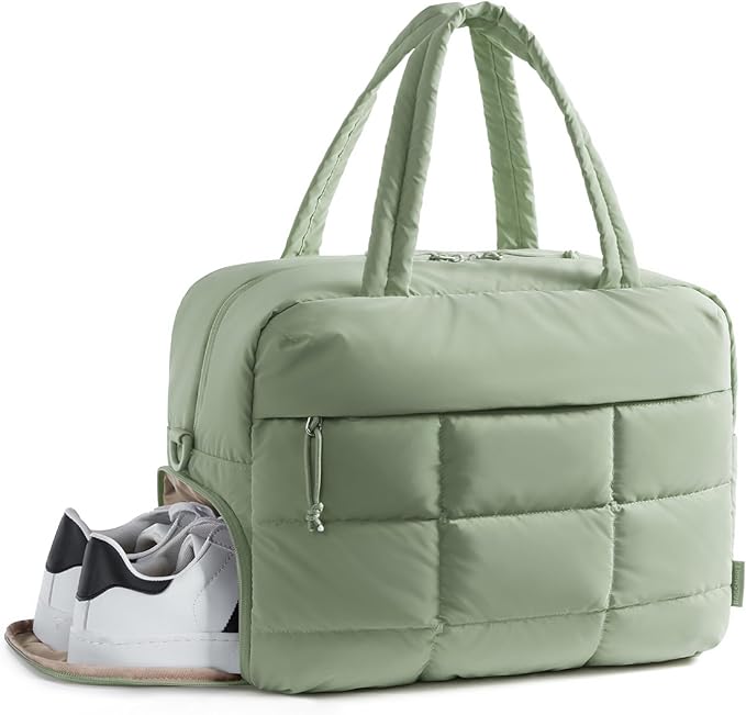 BAGSMART Gym Bag for Women, Carry on Travel Duffel Bag, Water-resistant Weekender with Shoe Compartment for Gym Travel Work, Green, Medium