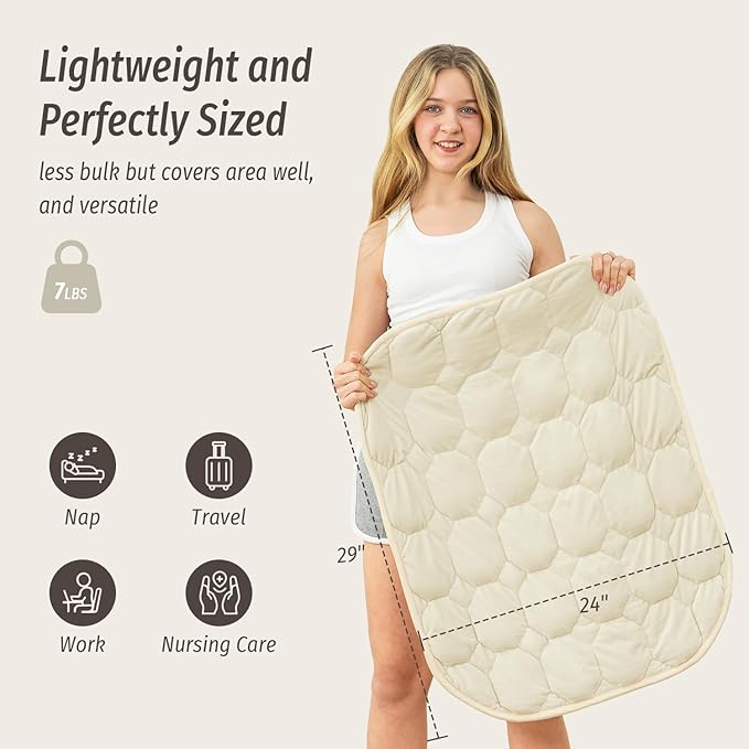Wemore Weighted Lap Blanket 7lbs for Adults, Small Weighted Blanket for Travel, Calming, Relaxing, Napping and Sleeping, All-Season Weighted Lap Pad, Machine Washable, Beige 24x29 inches