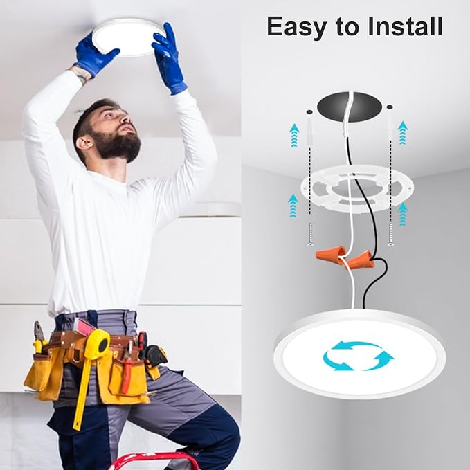 Libtit 12Pack 7Inch Led Ceiling Light - Flush Mount, 15W 1500Lm, 3000K/4000K/6500K, Small Round Recessed Led Kitchen/Bathroom/Hallway/Closet Light Fixtures