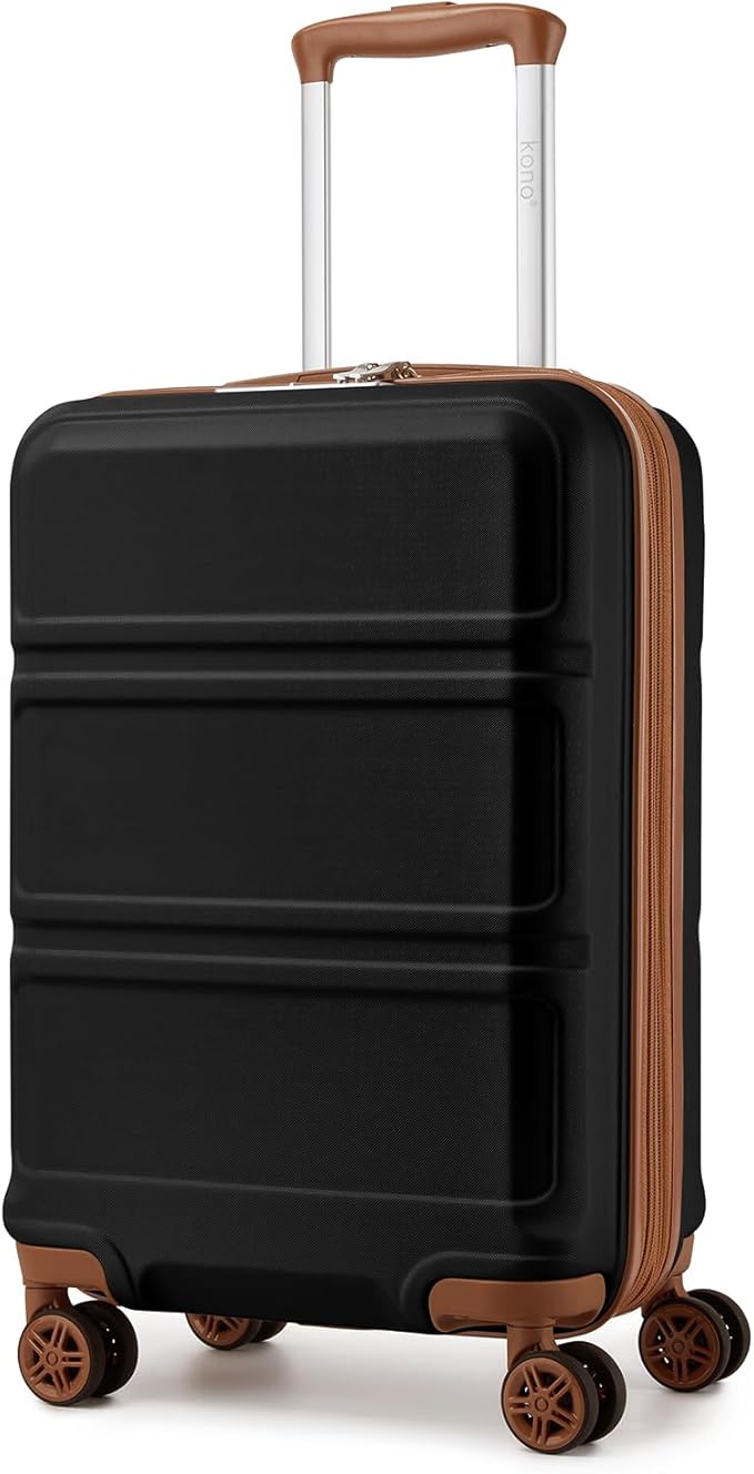Kono Carry On Luggage 22x14x9 Airline Approved with Spinner Wheels,Lightweight PC+ABS 20 Inch Luggage with TSA Lock,Expandable Hard Shell Carry On Suitcases for Men Women,Black/Brown