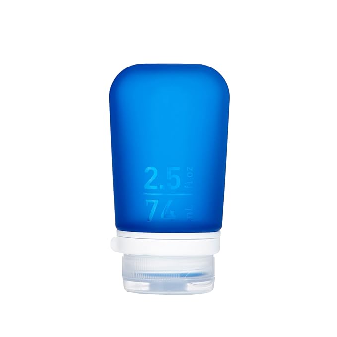 humangear GoToob+ (Medium) | Refillable Silicone Travel Bottle | Locking Lid | Food-Safe Material | Dark Blue, Medium (2.5 fl.oz.; 74ml)