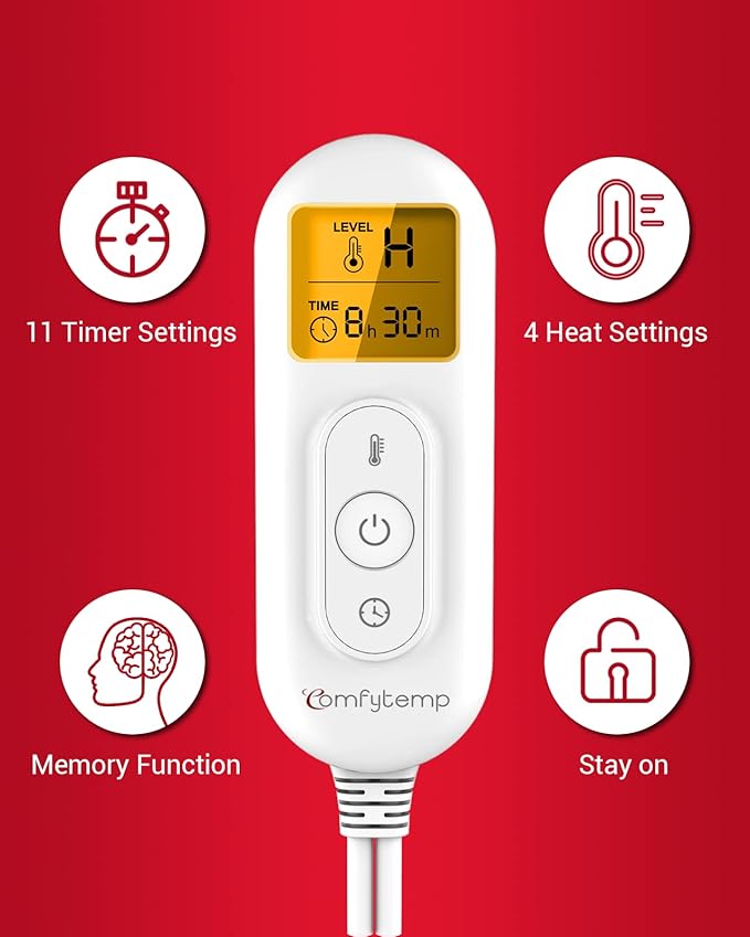 Comfytemp 12V/24V Car Electric Blanket for Back, 4 Heat Settings, 11Auto-Off, Portable Mini Travel Blanket for Neck, Shoulders, Hip, Waist, Truck, SUV, 12" x 24" Washable for Drivers Women Men Winter