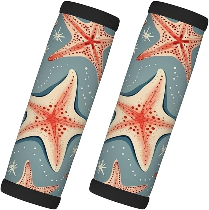 Luggage Handle Wraps Sea Starfish Seashel Pattern Luggage Identifiers Soft Neoprene Luggage Handle Wraps For Suitcase Trolley Handle Grip Cover 2 Pack Luggage Tags