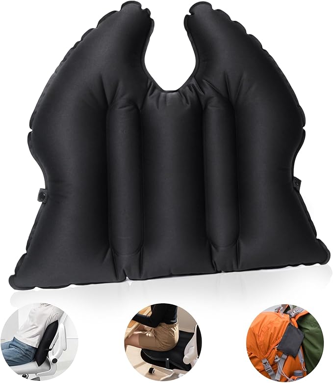 Inflatable Seat Cushion, Lumbar Support Pillow for Office Chair, Portable Outdoor Camping air Cushion,Car Lumbar Support, Lightweight, Waterproof, Essential for Home, Office and Travel, Black