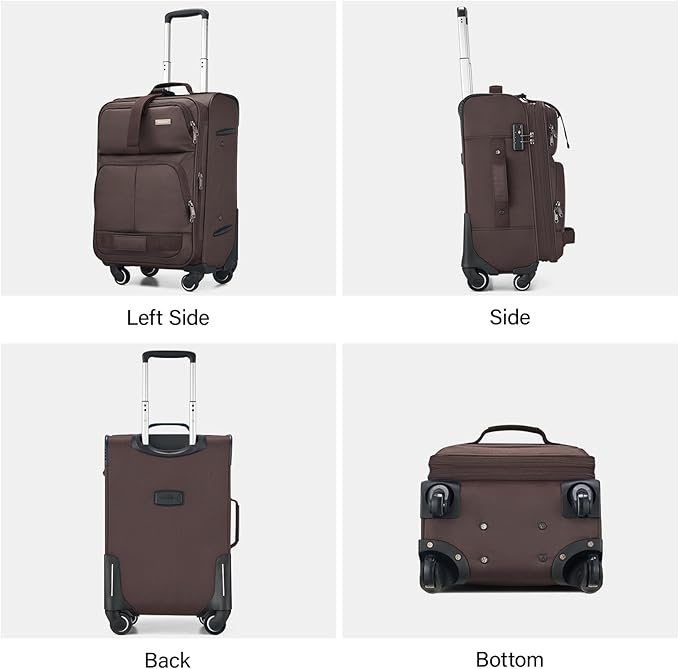 Hanke 24 inch Softside Expandable Luggage with Spinner Wheels, Medium Size Suitcase Checked Luggage Travel Luggage Rolling Suitcase,Coffee