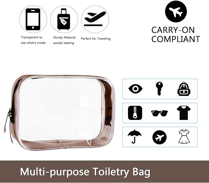 Buminee Clear Pouch Small, Makeup Bag, TSA Approved Toiletry Bag, Clear Travel Bags for Toiletries, Cosmetic Bag for Women and Men Small-1 Pack Coffee