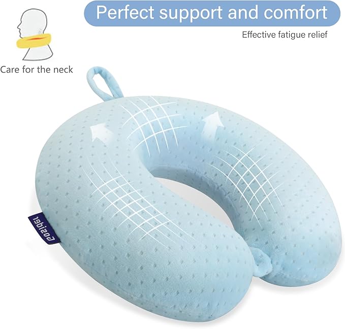 Travel Neck Pillow Memory Foam Pillow Support Pillow U Shape Compact & Lightweight Neck Pillow for Sleeping Travel for Plane, Car, Home, Office Camping Light Blue