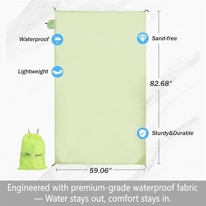 Picnic Blanket Waterproof – Packable Sand Proof Beach Blanket (0.42lb/0.66lb), Compact & Foldable, Fits in Pocket with Integrated Stakes, Ideal for Camping, Hiking, Travel, Concert, Festival