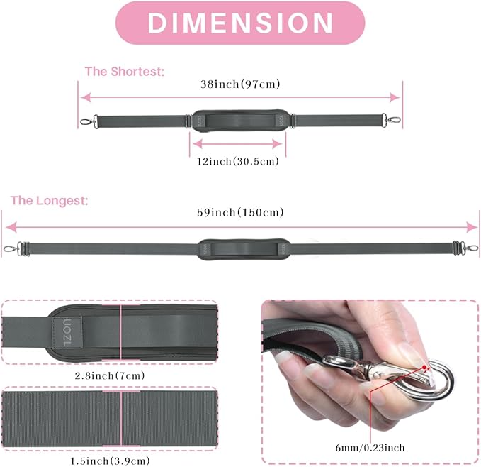 59 Inch Shoulder Straps, Soft with Ultra-Thick Fixed Shoulder Pad, Two Way Independently Adjustable Buckle Replacement Straps for Laptop Bag Messenger Bag Tool Bag Luggage,Deep Gray
