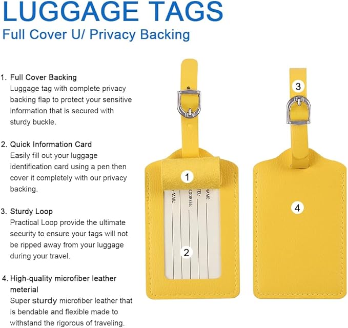 Vigorport Leather Personalized Suitcase Tag Set Luggage Id Tags Labels Travel Accessories - Set of 4