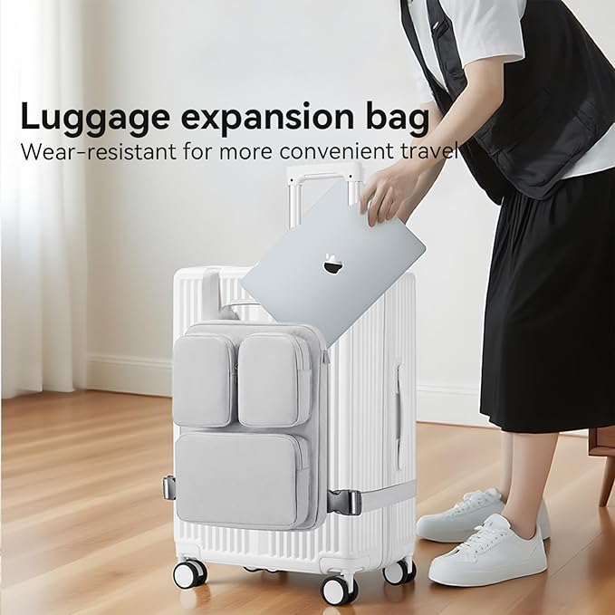 SOKOK Over Luggage Organizer Storage Bag with Multi Pockets, Slide On Luggage Harness with Adjustable Straps, 2-in-1 Travel Accessories Suitcase Vest Bag Fits Most Suitcases, Silver Gray-3