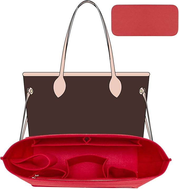 Purse Organizer Insert Compatible with Neverfull GM and More, Felt Bag Organizer Liner with Base Shaper for Tote Handbags, Red, XL