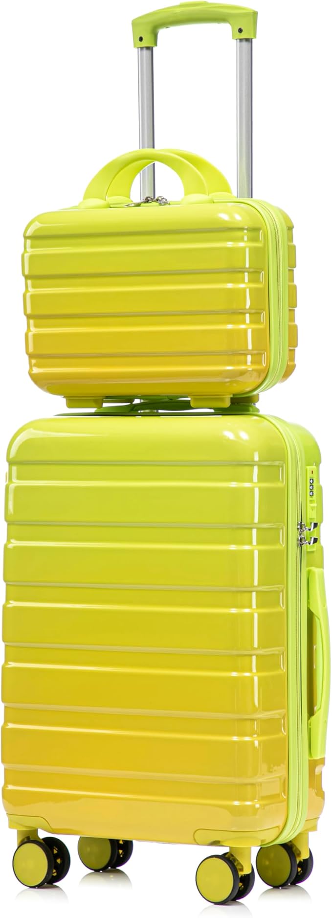 Gradient Green-Yellow Luggage Set 14" & 20" - 2 Piece PC Spinner Wheel Suitcases with Combination Lock, Lightweight Carry On for Business & Vacation