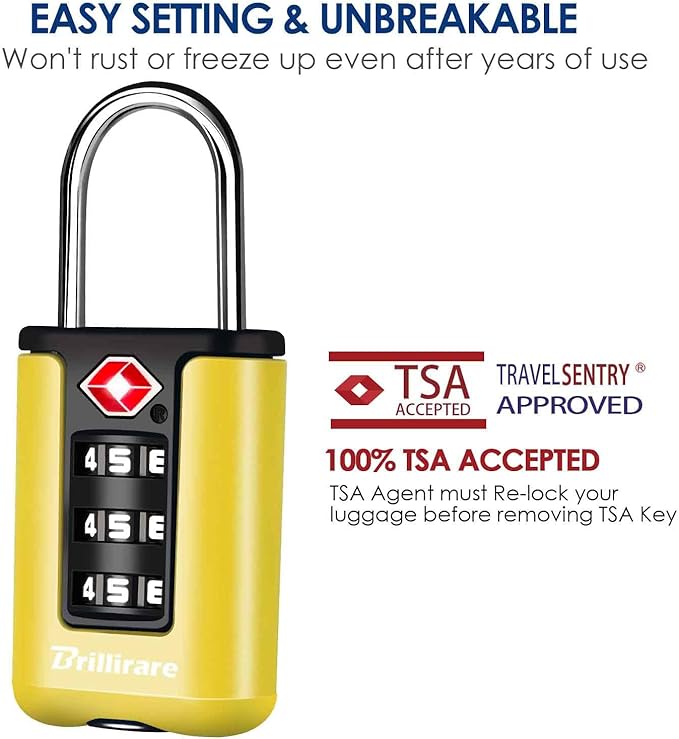 2 Pack TSA Approved Luggage Locks, Combination Travel Padlock, 3-Digit Waterproof Lock, TSA Outdoor Keyless Resettable Lock for Lockers, Bags, Backpack, Gym, Gate-Yellow