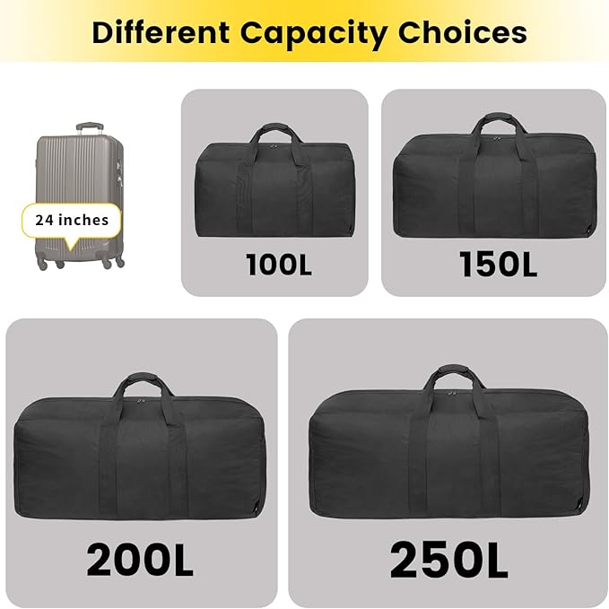 Vorspack Extra Large Duffle Bag for Travel - 200L Duffel Bag for Men Gear Bag for Storage Foldable Weekender Bag for Overnight Camping - Black