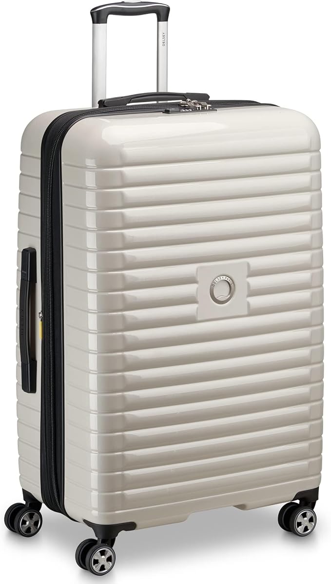 DELSEY PARIS Cruise 3.0 Hardside Expandable Luggage with Spinner Wheels, Glossy Ivory, Checked-Large 28 Inch