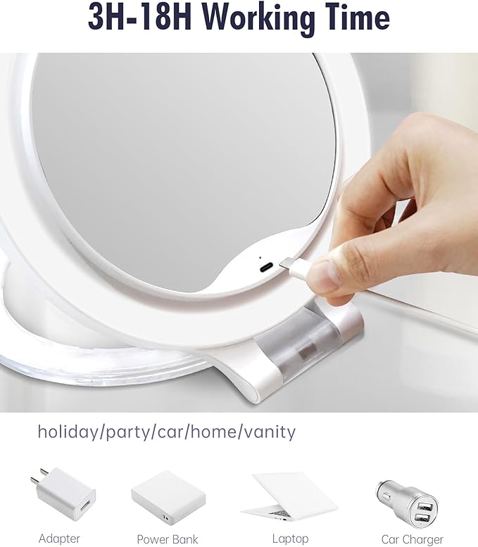 FASCINATE Magnifying Mirror 30X 1X Double Sided Magnification Makeup Vanity Mirror Rechargeable Lighted Mirror with 3 Color Lighting Modes Adjustable Rotation LED Vanity Desk Mirror