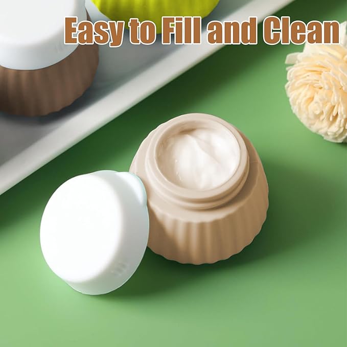 4 Pack Travel Size Silicone Cream Containers, Leak Proof Refillable Toiletry Bottles for Toiletries with 4 Scoops, Labels and Clear Bag, Suitable for Travel Shampoo and Conditioner Bottles (B)